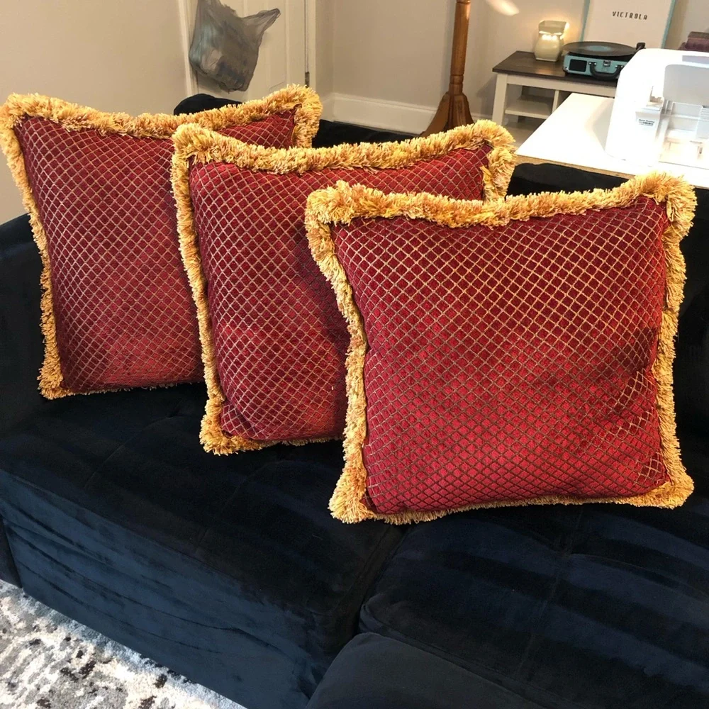 Red Chenille Turkish Square Pillow set of 3